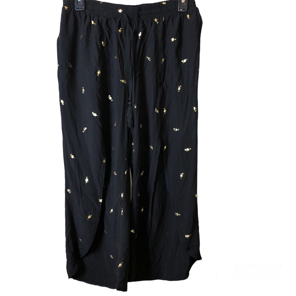 Solitaire Swim Martini Glass Coverup Wide Leg‎ Pants Black Gold Medium